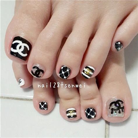 chanel nail embellishments|Chanel toe nails.